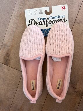 Dearform True Comfort Slippers Pale Mauve Chenille Closed Back New XL Cozy